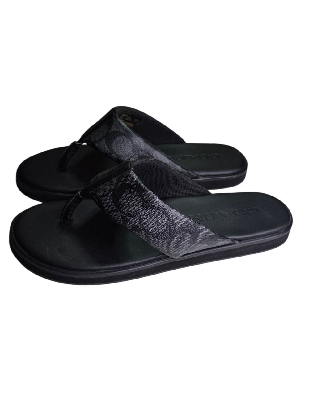Coach Men's Black Signature Logo Leather Thong Sandals Slip-On US 10 D